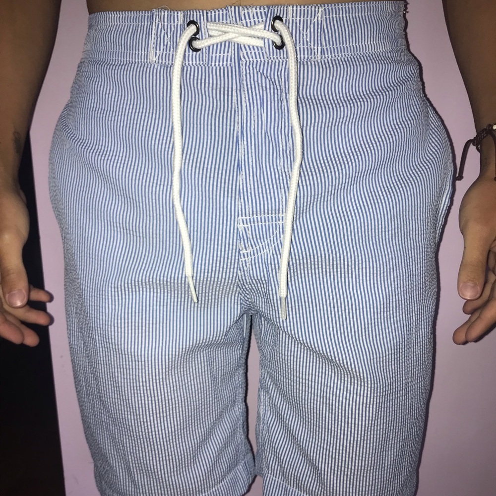 Blue and White Striped Swimsuit